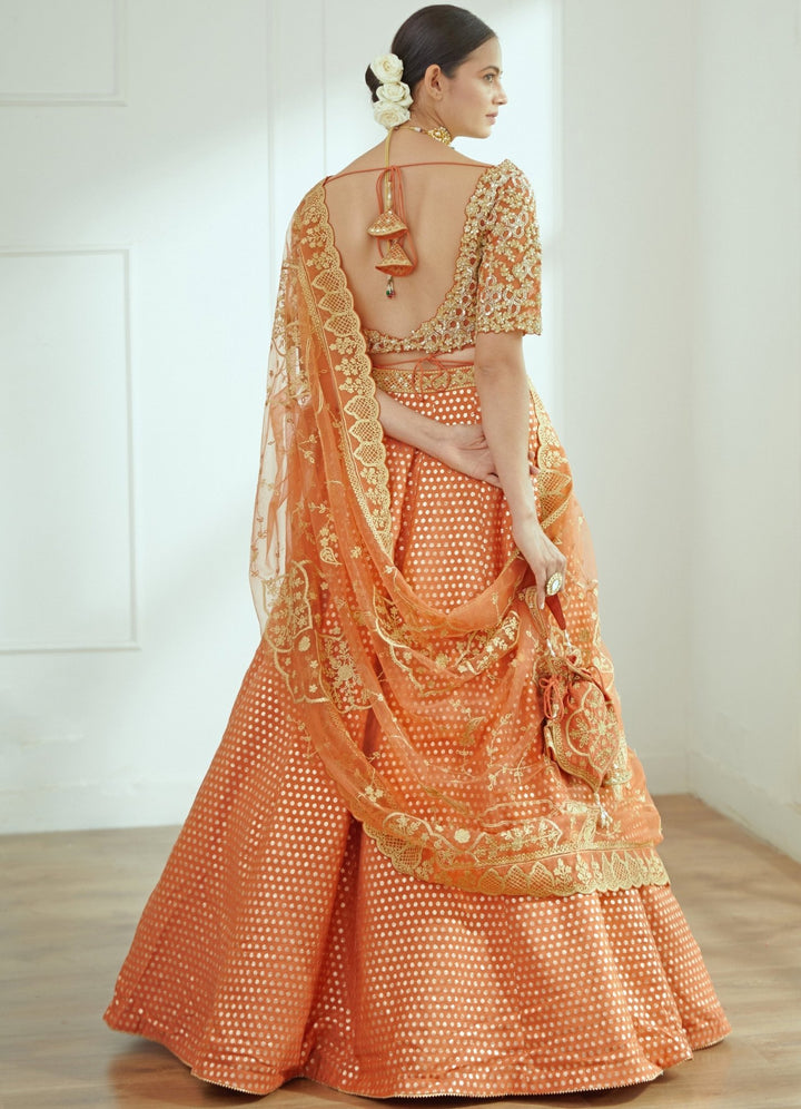 Jodha Rust Orange Silk Lehenga Set Studio Iris - Fabilicious Fashion