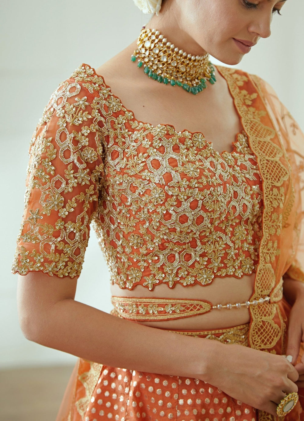 Jodha Rust Orange Silk Lehenga Set Studio Iris - Fabilicious Fashion