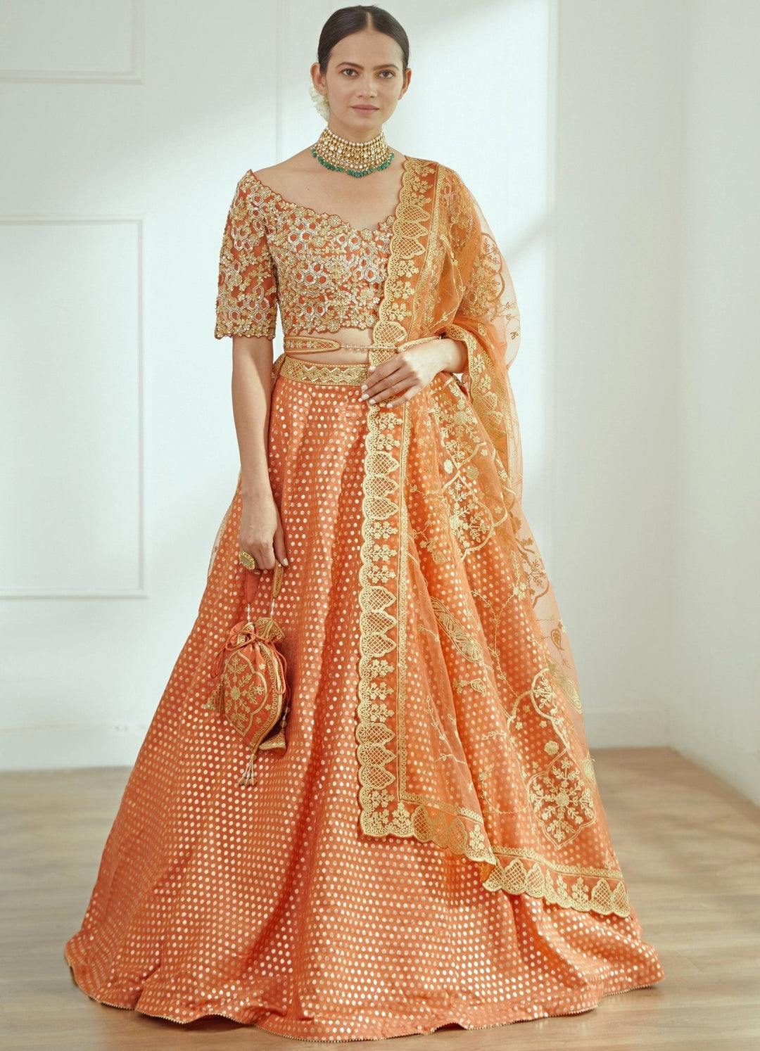 Jodha Rust Orange Silk Lehenga Set Studio Iris - Fabilicious Fashion