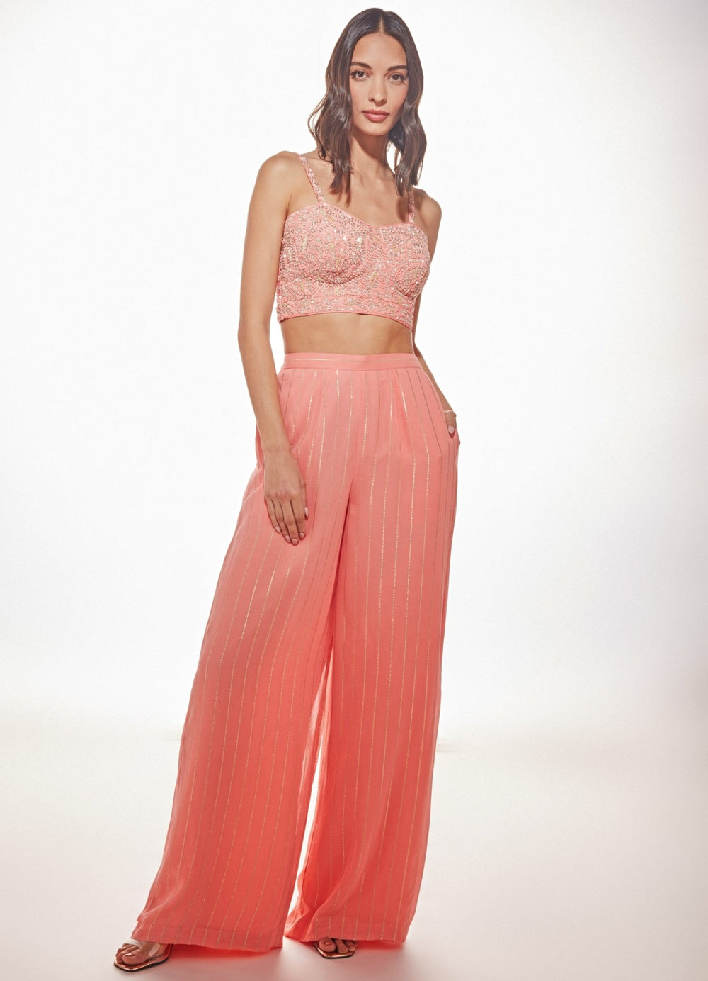 June Peach Trench Coat Set Chamee n Palak - Fabilicious Fashion