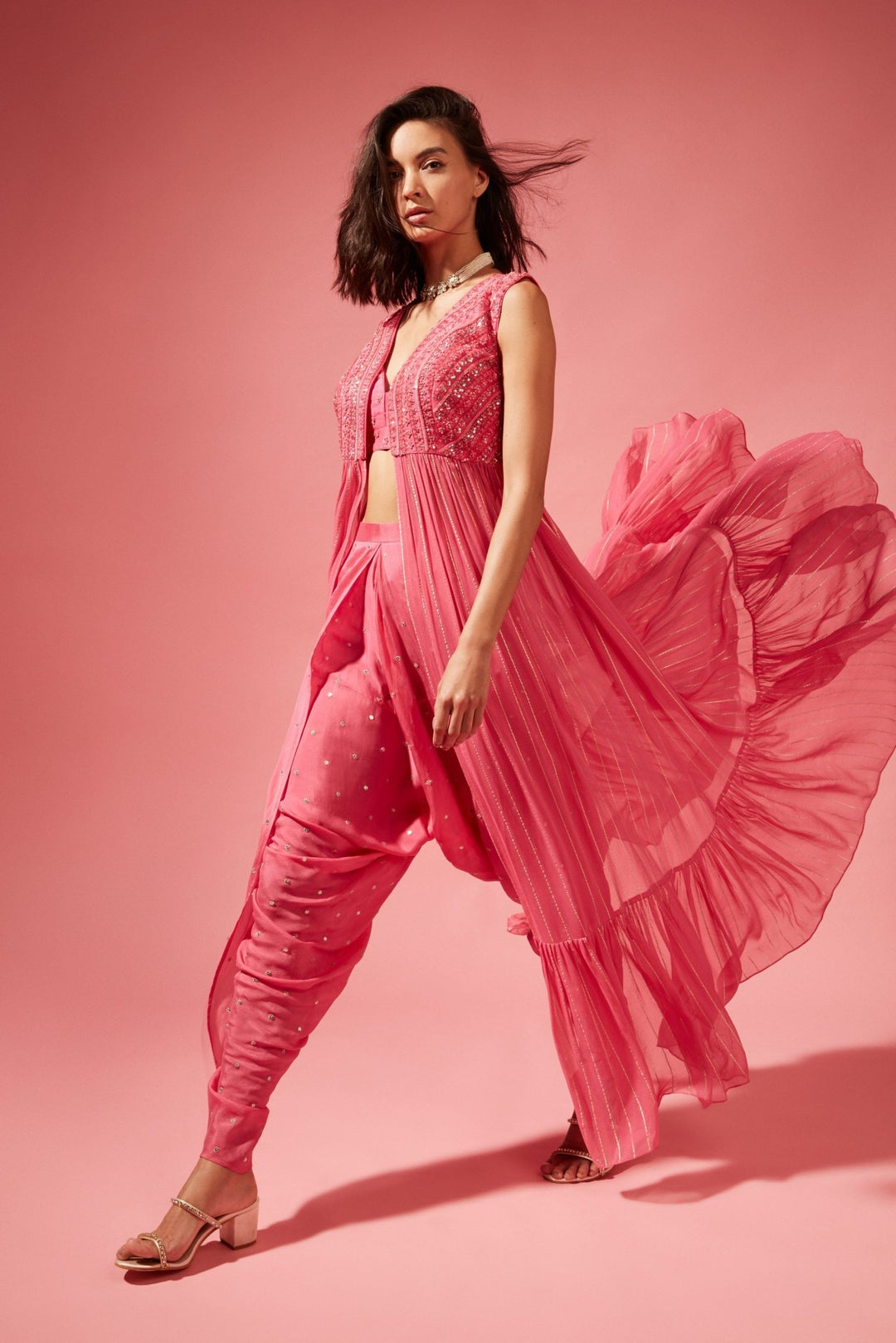 June Pink Jacket And Dhoti Set Chamee n Palak - Fabilicious Fashion