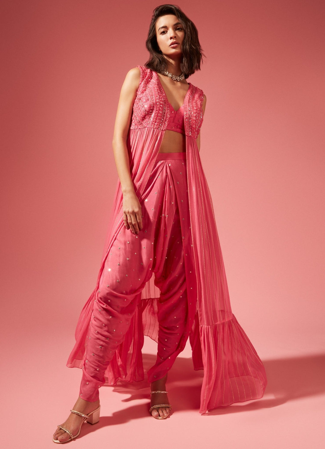 June Pink Jacket And Dhoti Set Chamee n Palak - Fabilicious Fashion