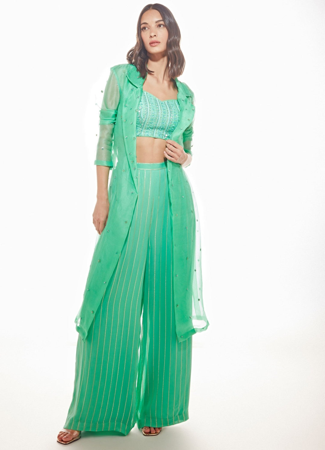 June Sea Green Trench Coat Set Chamee n Palak - Fabilicious Fashion