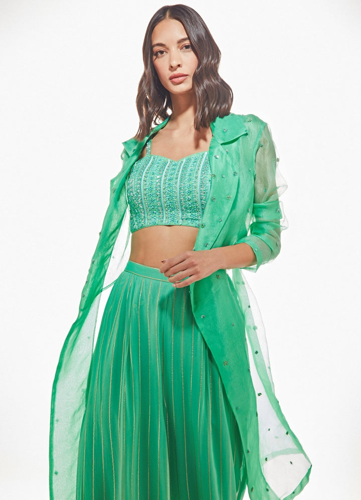 June Sea Green Trench Coat Set Chamee n Palak - Fabilicious Fashion