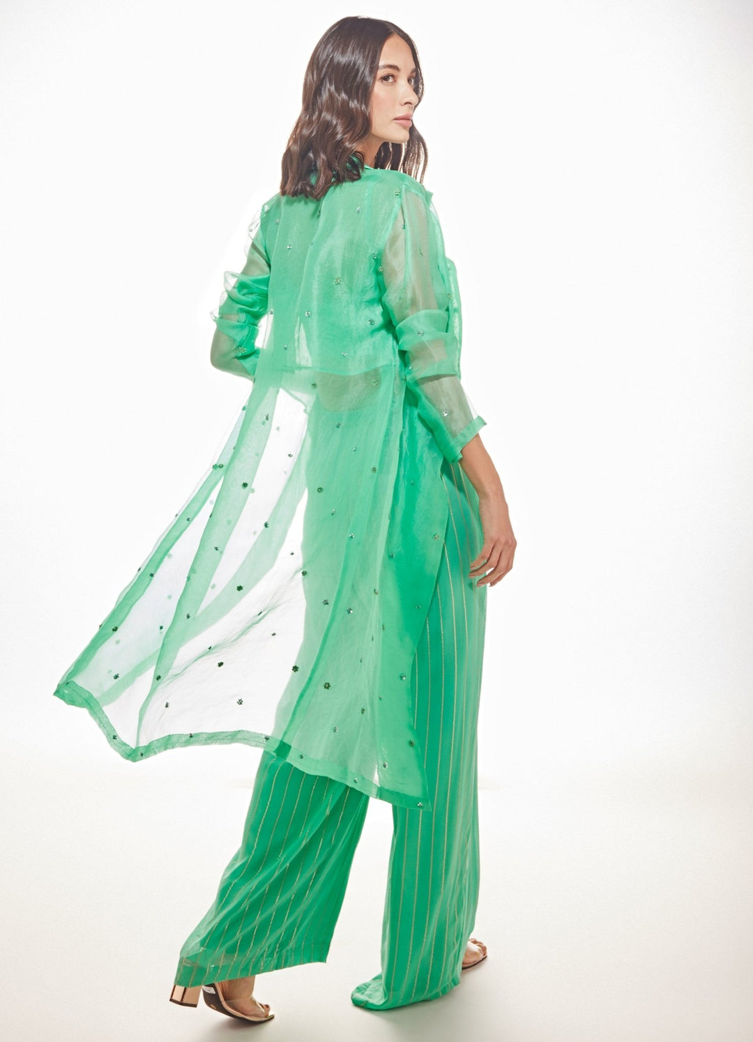 June Sea Green Trench Coat Set Chamee n Palak - Fabilicious Fashion