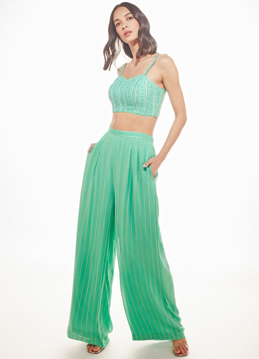 June Sea Green Trench Coat Set Chamee n Palak - Fabilicious Fashion