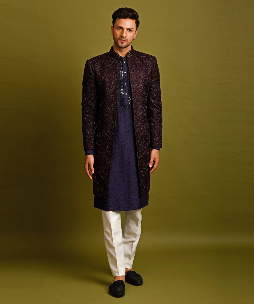Kashmiri Embellished Open Achkan With Kurta Pyjama Chatenya Mittal - Fabilicious Fashion