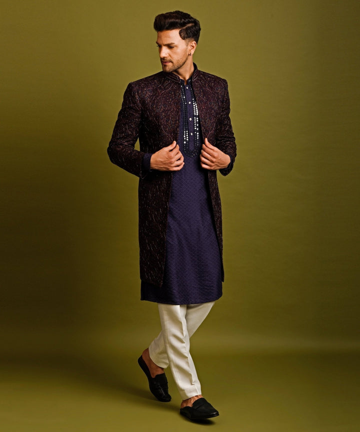 Kashmiri Embellished Open Achkan With Kurta Pyjama Chatenya Mittal - Fabilicious Fashion