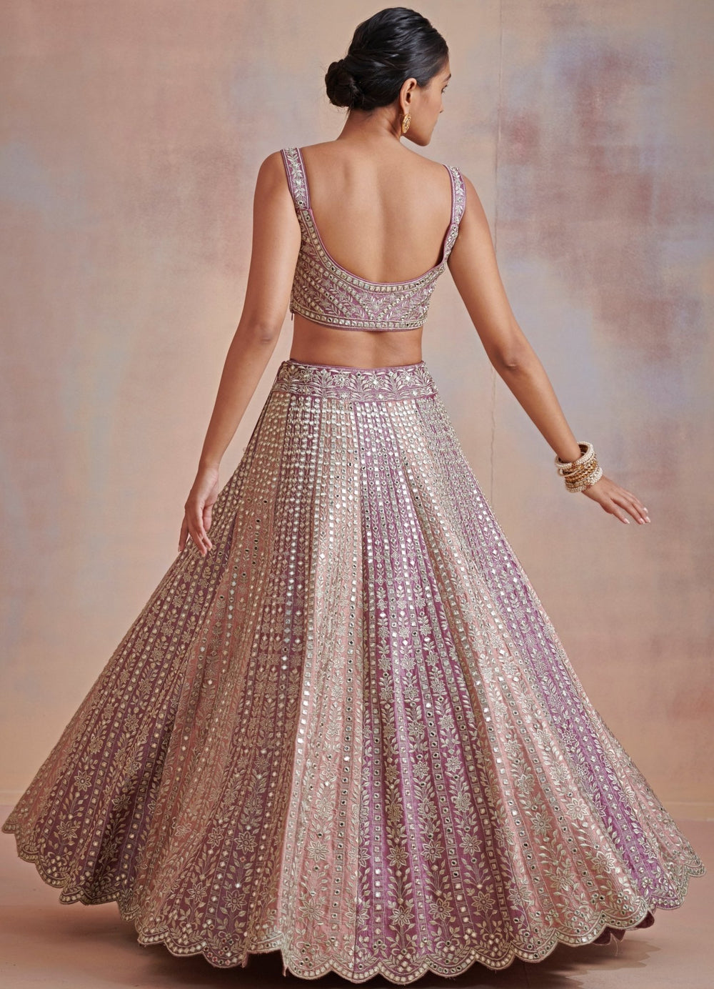 Kaynaat Plum and Rose Embroidered Lehenga Set Suhino - Fabilicious Fashion