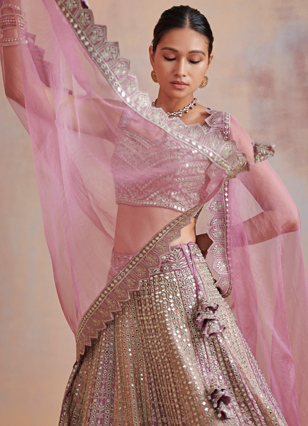 Kaynaat Plum and Rose Embroidered Lehenga Set Suhino - Fabilicious Fashion