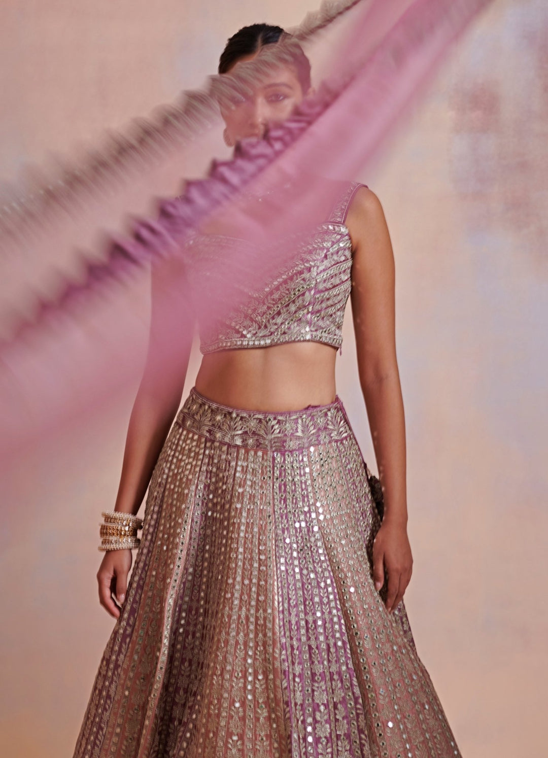 Kaynaat Plum and Rose Embroidered Lehenga Set Suhino - Fabilicious Fashion