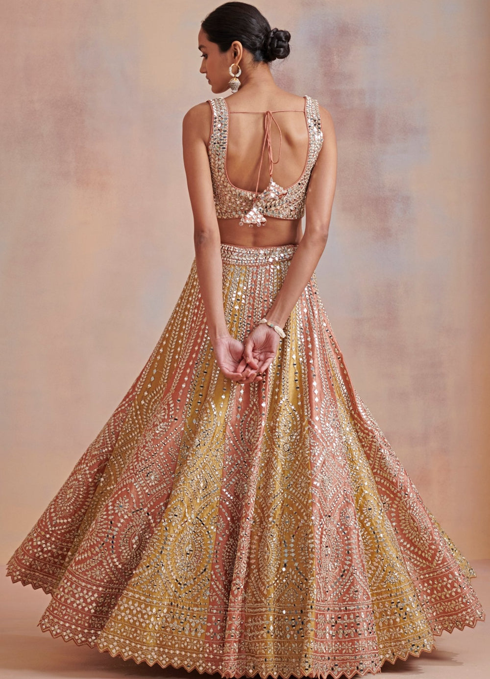 Kesar Rust and Mustard Mirror Embroidered Lehenga Set Suhino - Fabilicious Fashion
