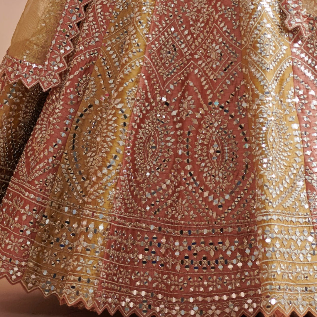 Kesar Rust and Mustard Mirror Embroidered Lehenga Set Suhino - Fabilicious Fashion