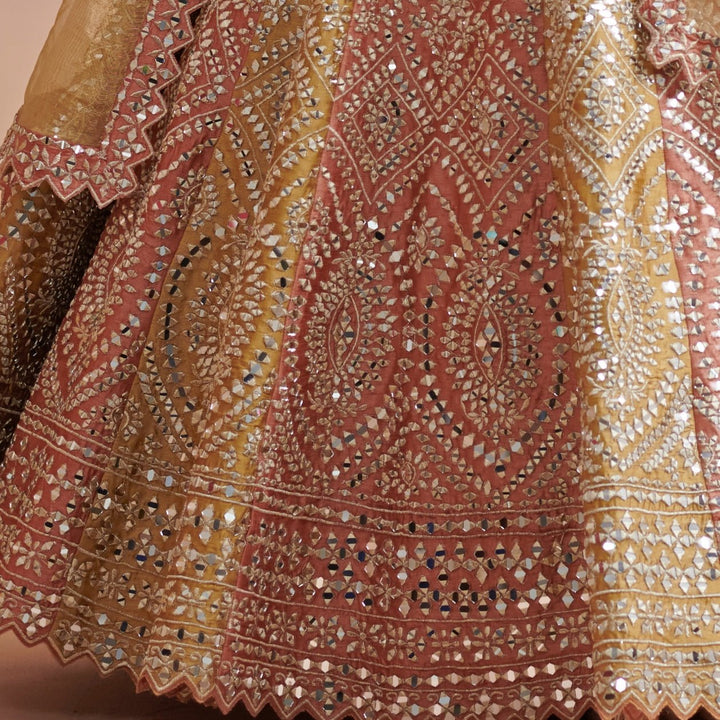 Kesar Rust and Mustard Mirror Embroidered Lehenga Set Suhino - Fabilicious Fashion