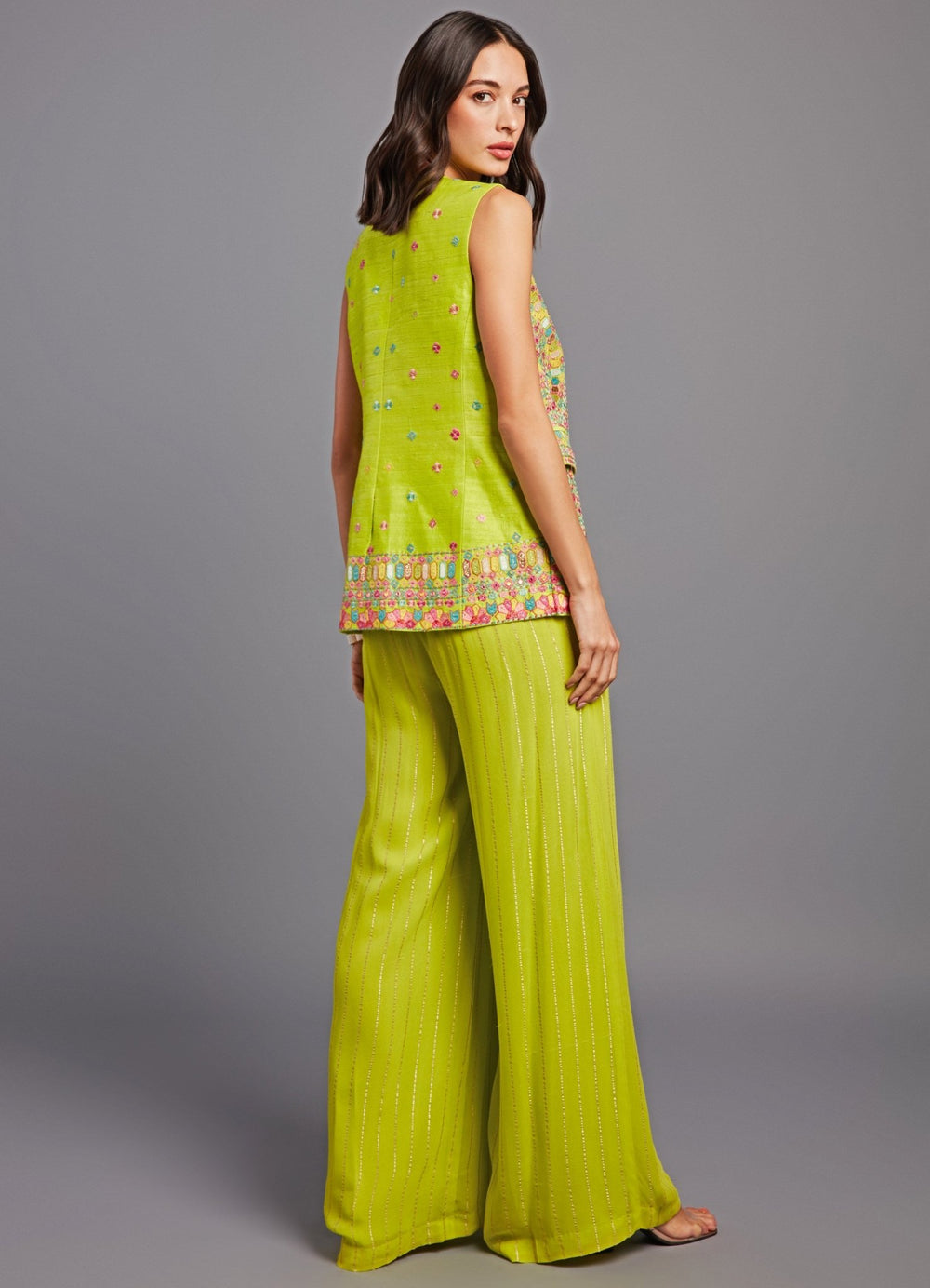 Kiyomi Lime Green Multi Hued Jacket Set Chamee n Palak - Fabilicious Fashion