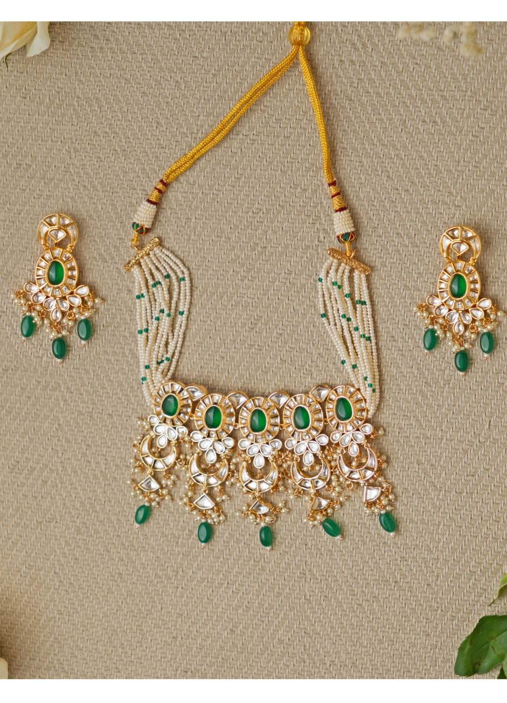 Kundan and Emerald Green Choker Necklace Set Zevar by Geeta - Fabilicious Fashion