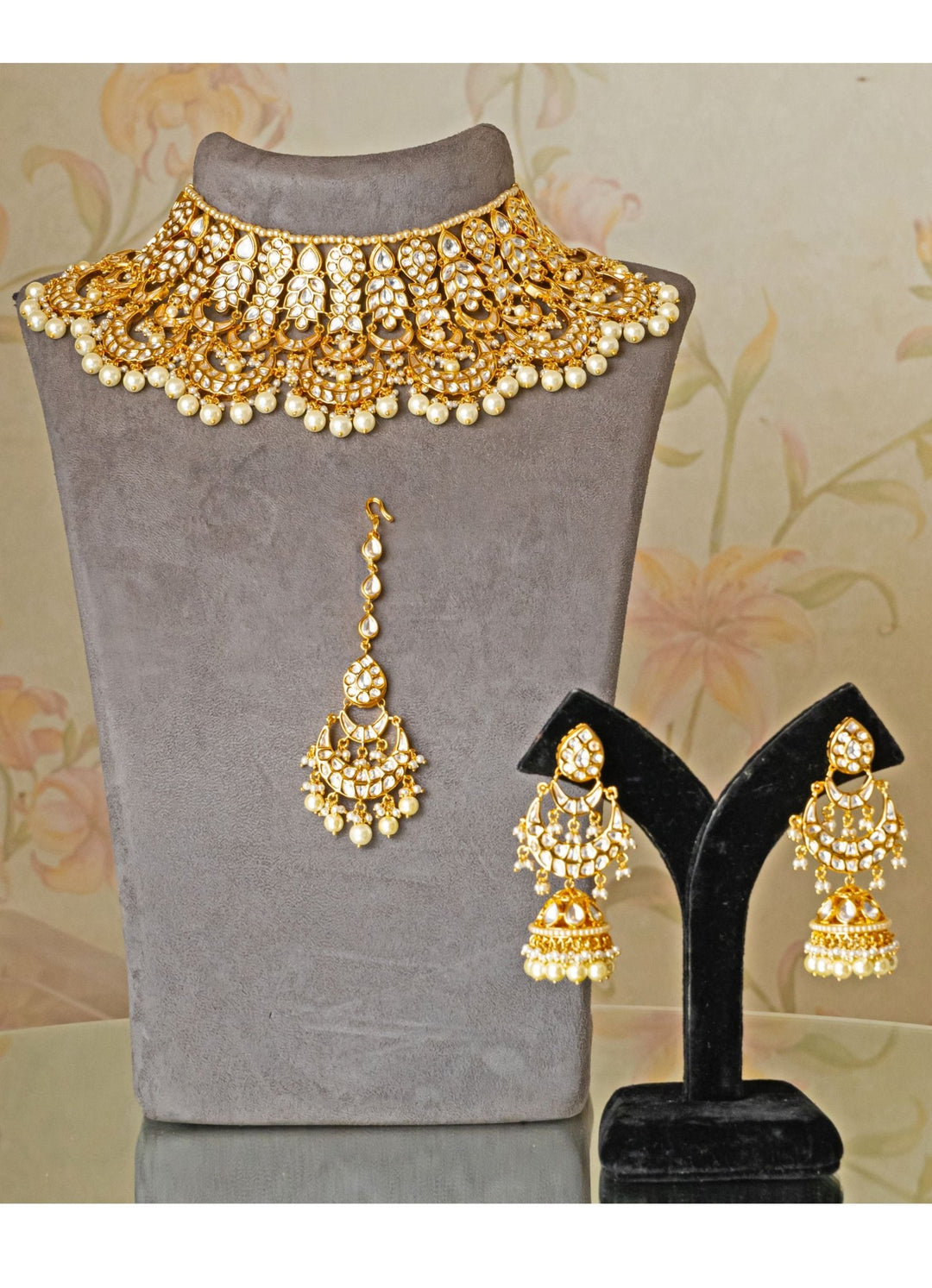 Kundan Chand Bali Bridal Necklace Set Zevar by Geeta - Fabilicious Fashion