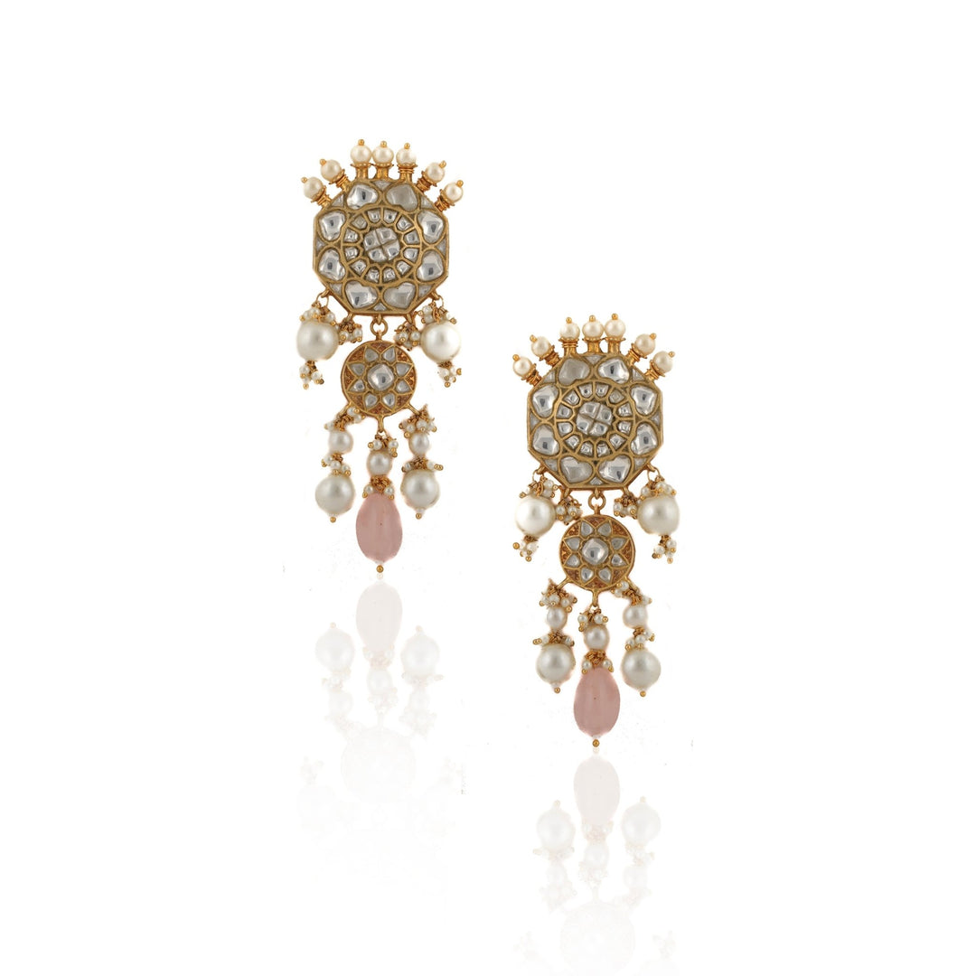 Kundan Floral Necklace Set With Pastel Pink Beads and Pearls Riana by Shikha Jindal - Fabilicious Fashion