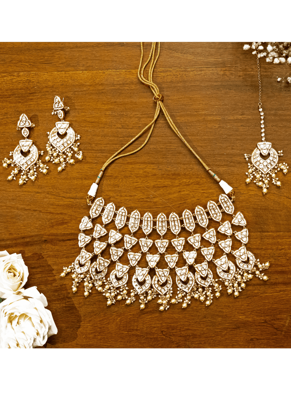 Kundan Heart Bridal Necklace and Mangtikka set Zevar by Geeta - Fabilicious Fashion