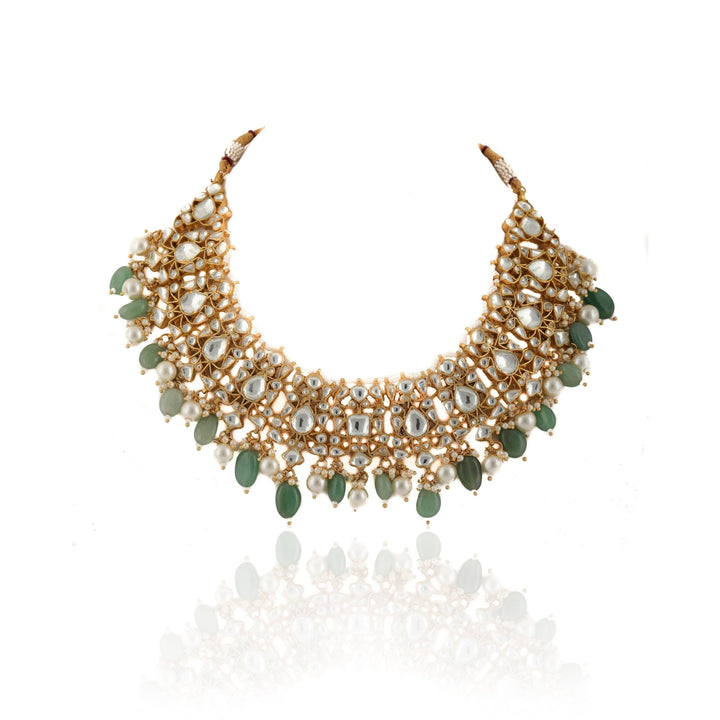 Kundan Necklace Set With Pearl And Sea Green Beads Riana by Shikha Jindal - Fabilicious Fashion