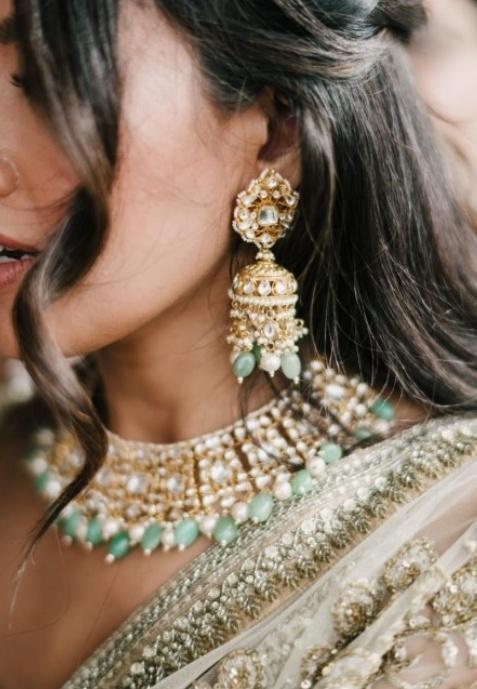 Kundan Necklace Set With Pearl And Sea Green Beads Riana by Shikha Jindal - Fabilicious Fashion