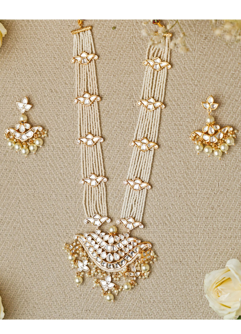 Kundan Pendant and Pearl Maala Set Zevar by Geeta - Fabilicious Fashion