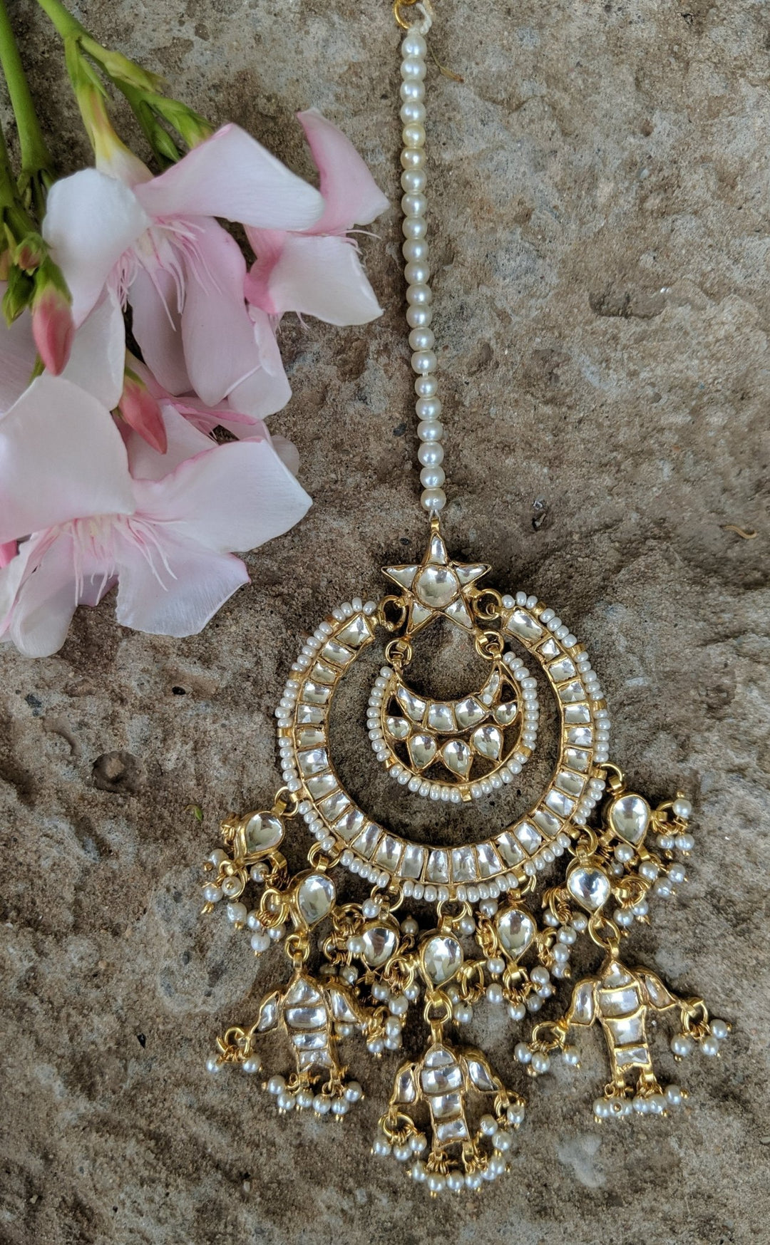 Kundan Star Tikka with Tiny Pearl Beads Riana by Shikha Jindal - Fabilicious Fashion