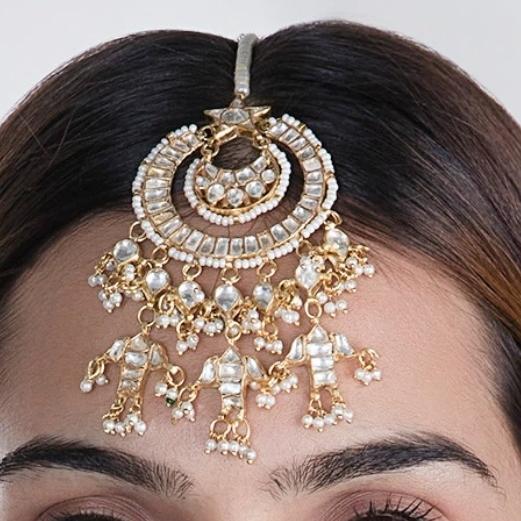 Kundan Star Tikka with Tiny Pearl Beads Riana by Shikha Jindal - Fabilicious Fashion