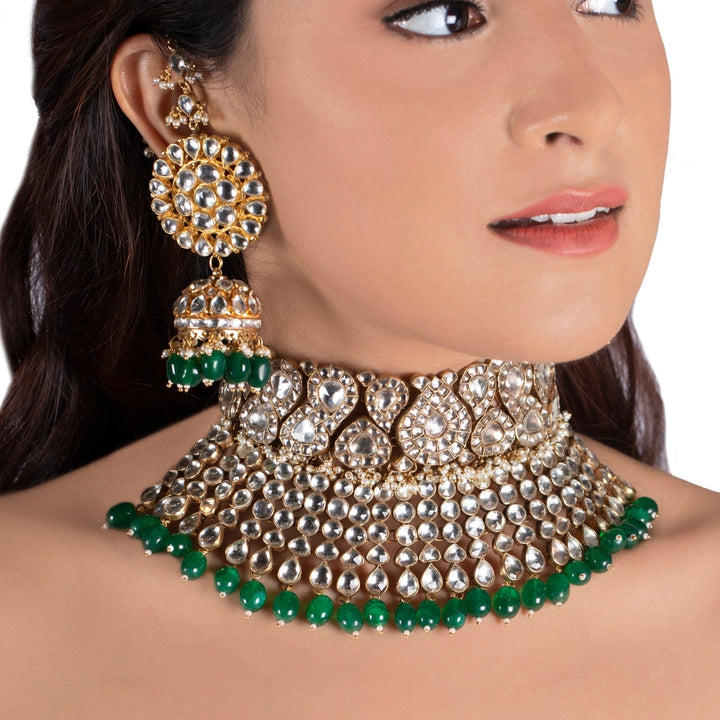 Kundan Tear Drop Shaped Necklace Set Riana by Shikha Jindal - Fabilicious Fashion