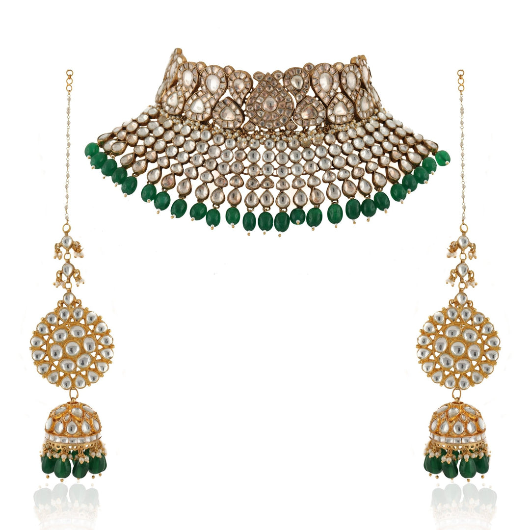 Kundan Tear Drop Shaped Necklace Set Riana by Shikha Jindal - Fabilicious Fashion