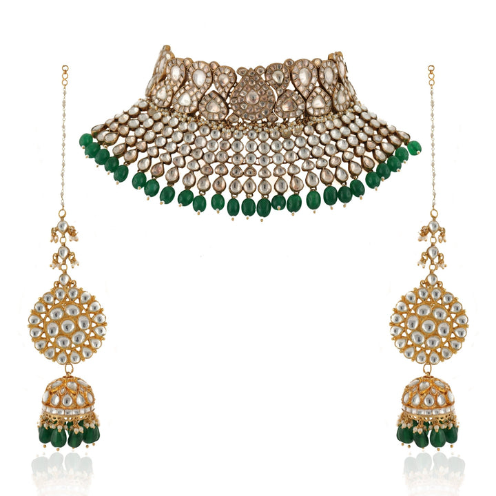 Kundan Tear Drop Shaped Necklace Set Riana by Shikha Jindal - Fabilicious Fashion