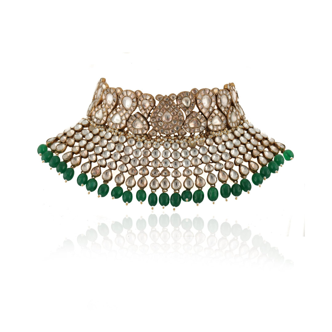 Kundan Tear Drop Shaped Necklace Set Riana by Shikha Jindal - Fabilicious Fashion
