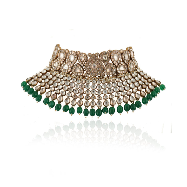 Kundan Tear Drop Shaped Necklace Set Riana by Shikha Jindal - Fabilicious Fashion