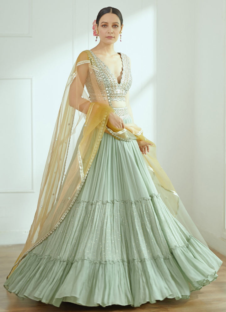 Larissa Sage Green Lehenga Set Studio Iris - Fabilicious Fashion