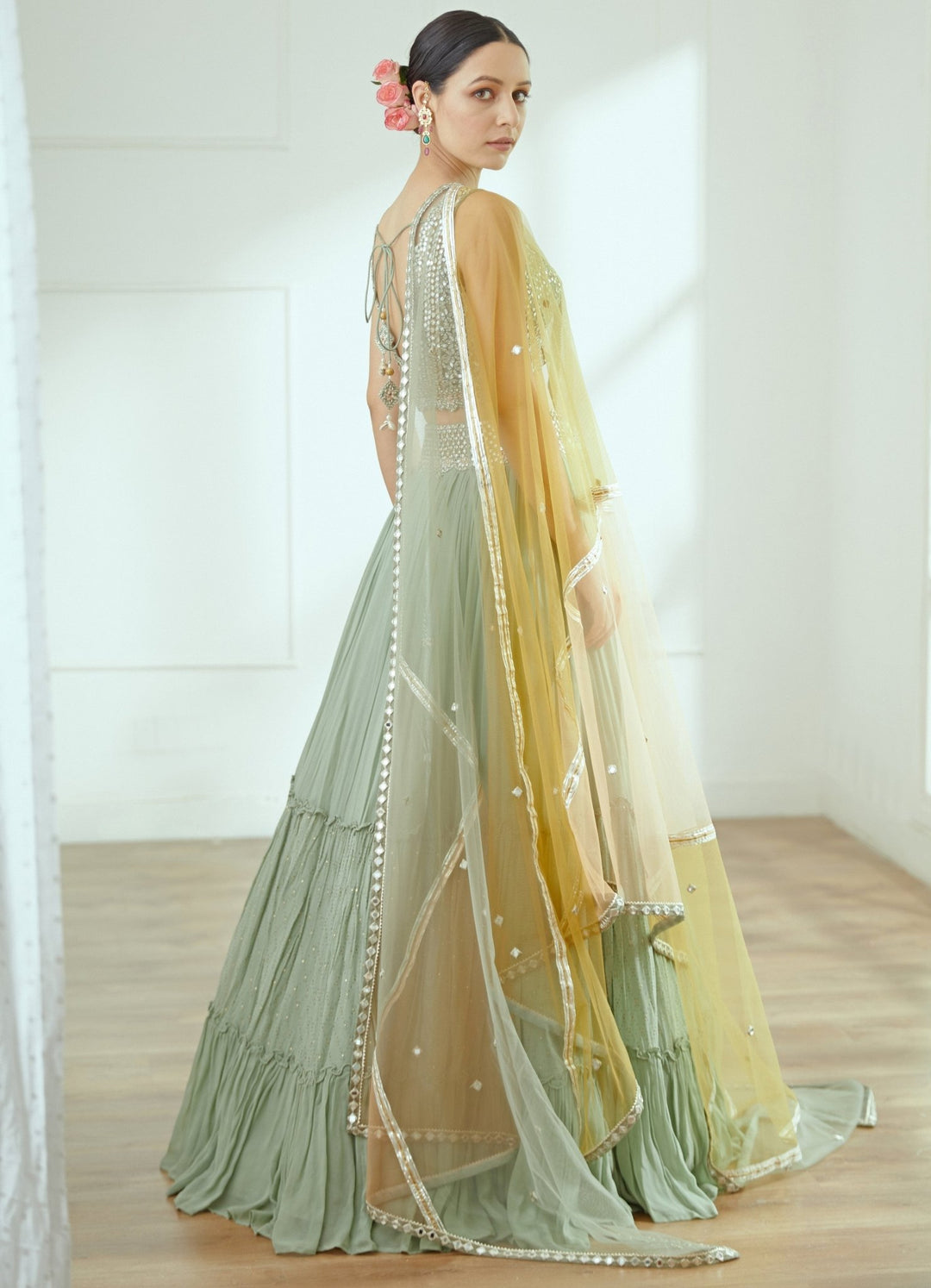 Larissa Sage Green Lehenga Set Studio Iris - Fabilicious Fashion