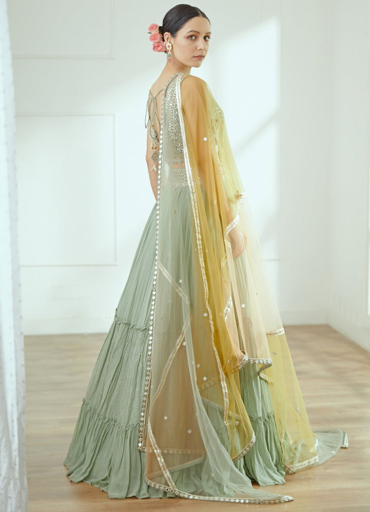 Larissa Sage Green Lehenga Set Studio Iris - Fabilicious Fashion