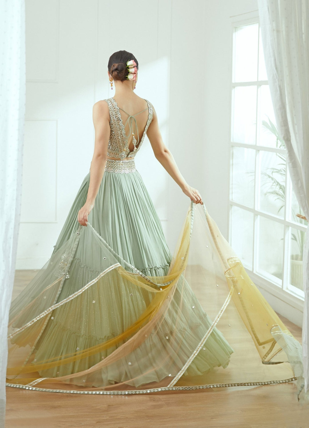 Larissa Sage Green Lehenga Set Studio Iris - Fabilicious Fashion