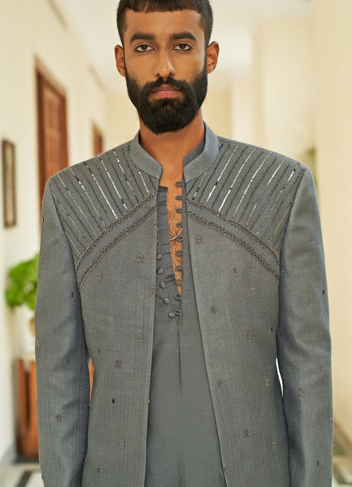 Lava Grey Jacket Set Contrast by Parth - Fabilicious Fashion