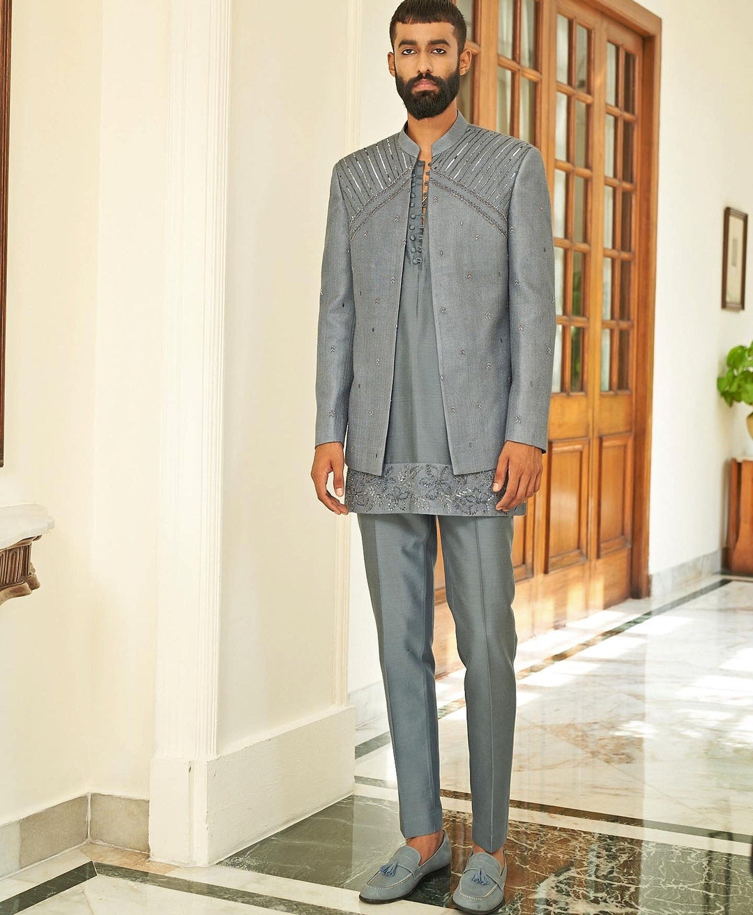 Lava Grey Jacket Set Contrast by Parth - Fabilicious Fashion