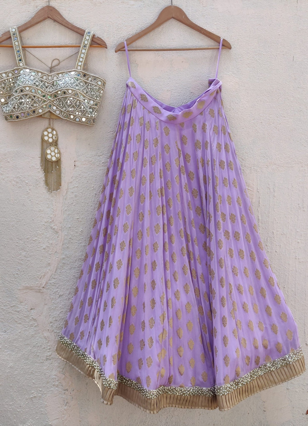 Lavender And Mirror Bustier Lehenga Set Priti Sahni - Fabilicious Fashion