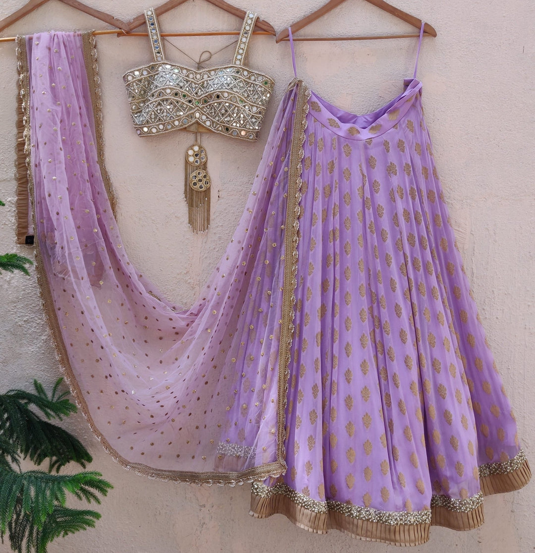 Lavender And Mirror Bustier Lehenga Set Priti Sahni - Fabilicious Fashion