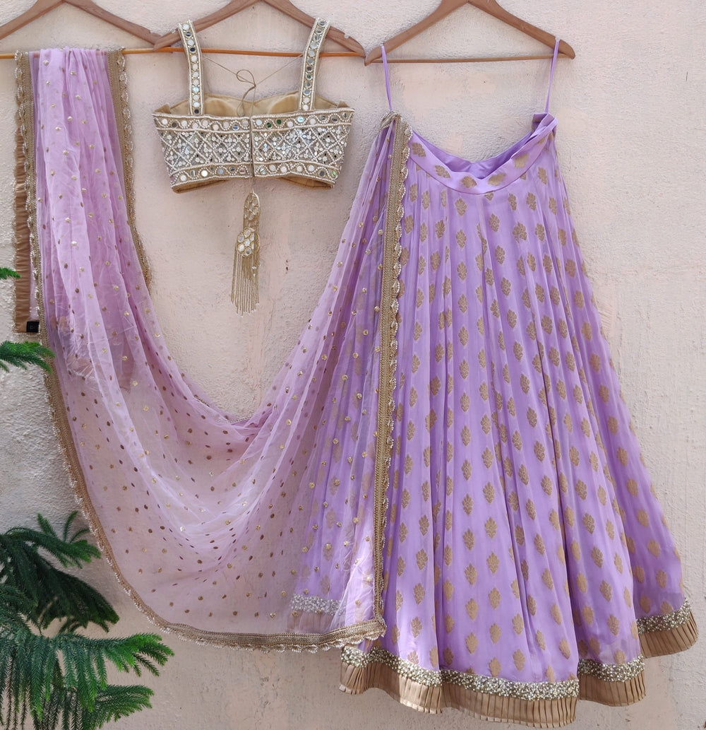 Lavender And Mirror Bustier Lehenga Set Priti Sahni - Fabilicious Fashion