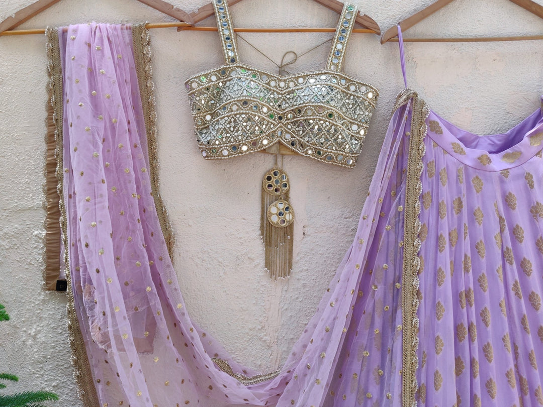 Lavender And Mirror Bustier Lehenga Set Priti Sahni - Fabilicious Fashion