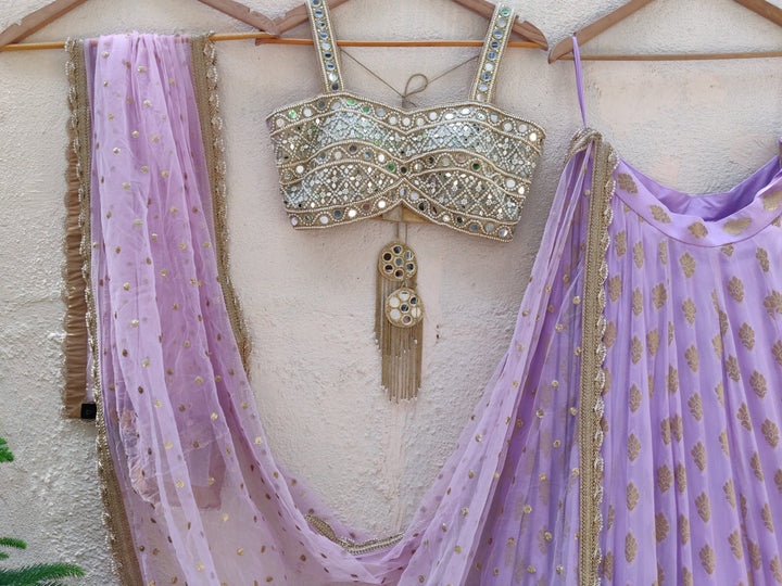 Lavender And Mirror Bustier Lehenga Set Priti Sahni - Fabilicious Fashion