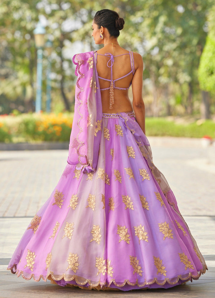 Lavender And Rose Gold Embroidered Lehenga With Sequinned Blouse Vvani by Vani Vats - Fabilicious Fashion
