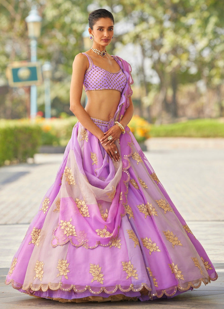 Lavender And Rose Gold Embroidered Lehenga With Sequinned Blouse Vvani by Vani Vats - Fabilicious Fashion