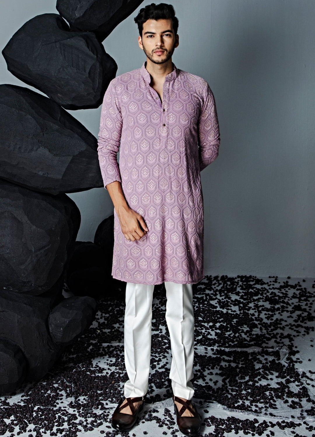 Lavender Embellished Georgette Kurta Set Contrast By Parth - Fabilicious Fashion
