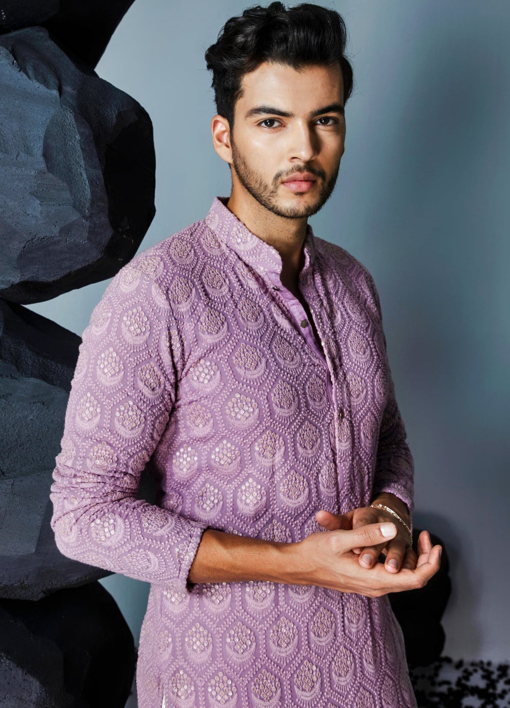 Lavender Embellished Georgette Kurta Set Contrast By Parth - Fabilicious Fashion