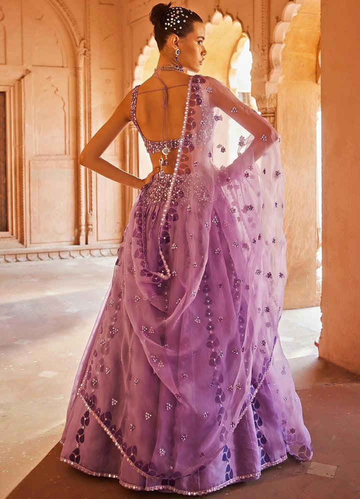 Lavender Embellished Organza Lehenga Set Prevasu - Fabilicious Fashion