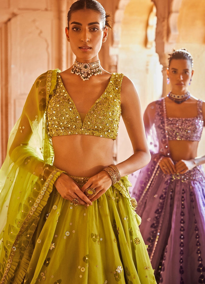 Lavender Embellished Organza Lehenga Set Prevasu - Fabilicious Fashion